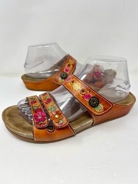 Spring Step L`Artiste Women's Freesia Slide Sandals Hand Painted Leather EU 39